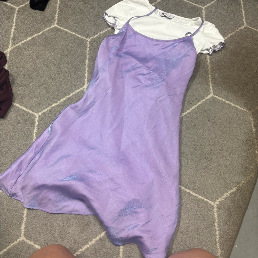 SO White T-Shirt and Iridescent Purple Dress Set